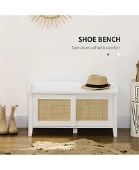 Homcom Shoe Bench with Storage and Pine Wood Legs,