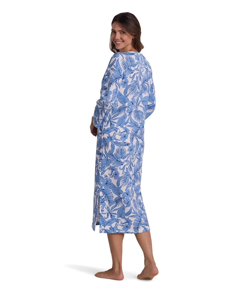 Miss Elaine Women's V-Neck Printed Long Zip Robe