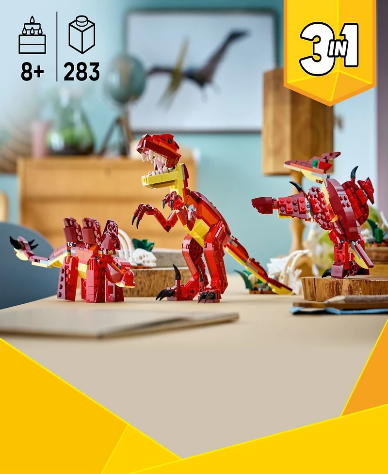 Lego Creator 3 in 1 Fierce Dinosaur Building Kids Toy 31379, 283 Pieces