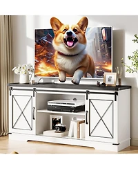 gaomon Farmhouse Tv Stand for up to 65 Inches, Entertainment Center with Sliding Barn Doors and Adjustable Shelf