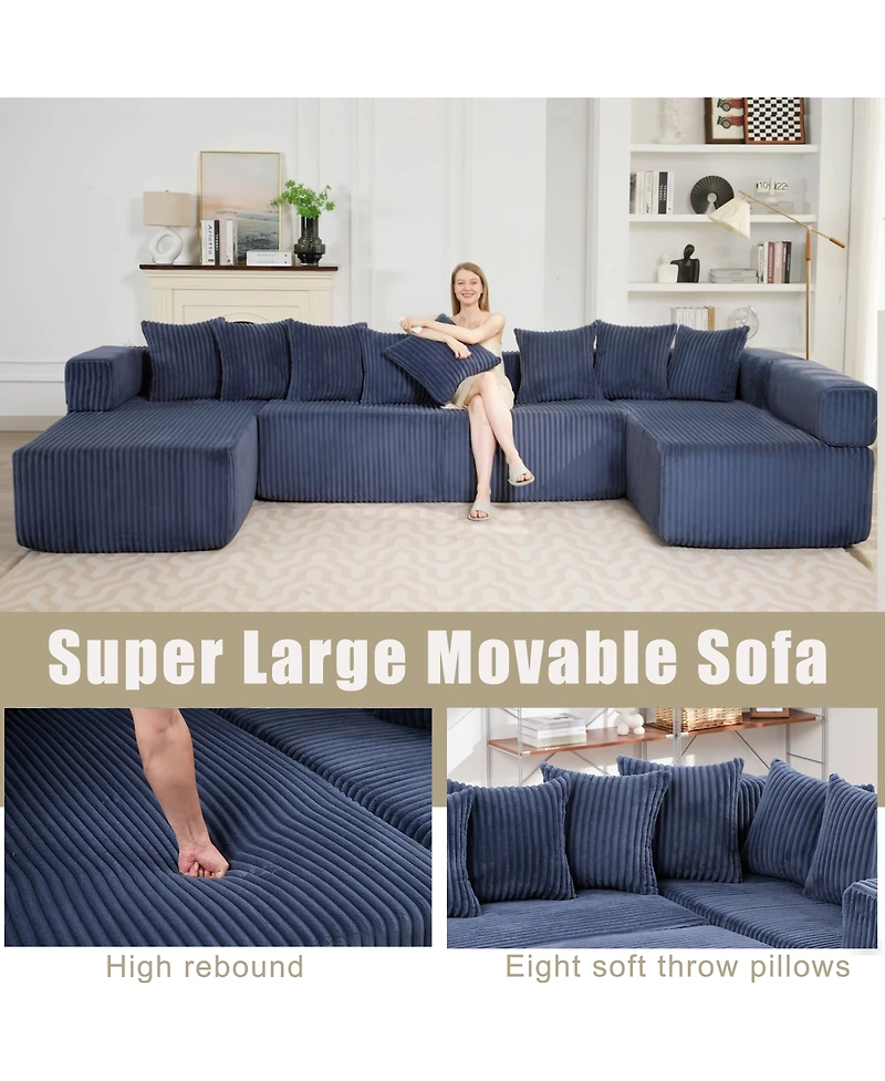Streamdale Furniture 146" U-Shaped Convertible Sleeper Sectional Sofa with 8 Pillows