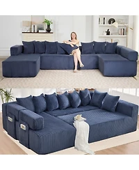Streamdale Furniture 146" U-Shaped Convertible Sleeper Sectional Sofa with 8 Pillows