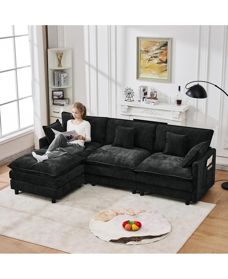 Streamdale Furniture 101.9" 3-Seater Cashmere Sofa w/ Movable Ottoman, Modular Design