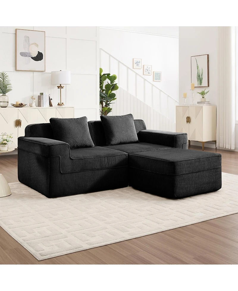 Streamdale Furniture Modular 2 Seat L Shape Sectional Sofa, Cloud Couch with Ottoman