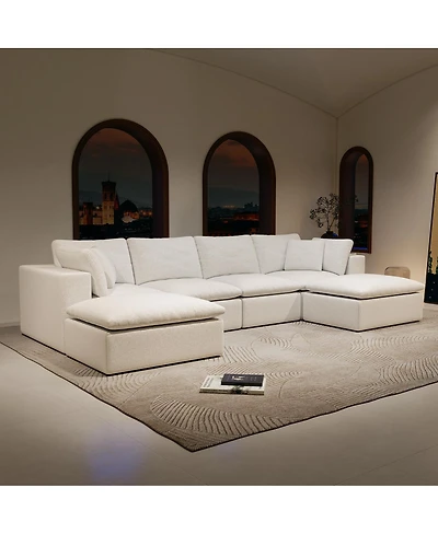 Streamdale Furniture Modular Sectional Sofa, Upholstered Couch, 5PC Free Combination, White