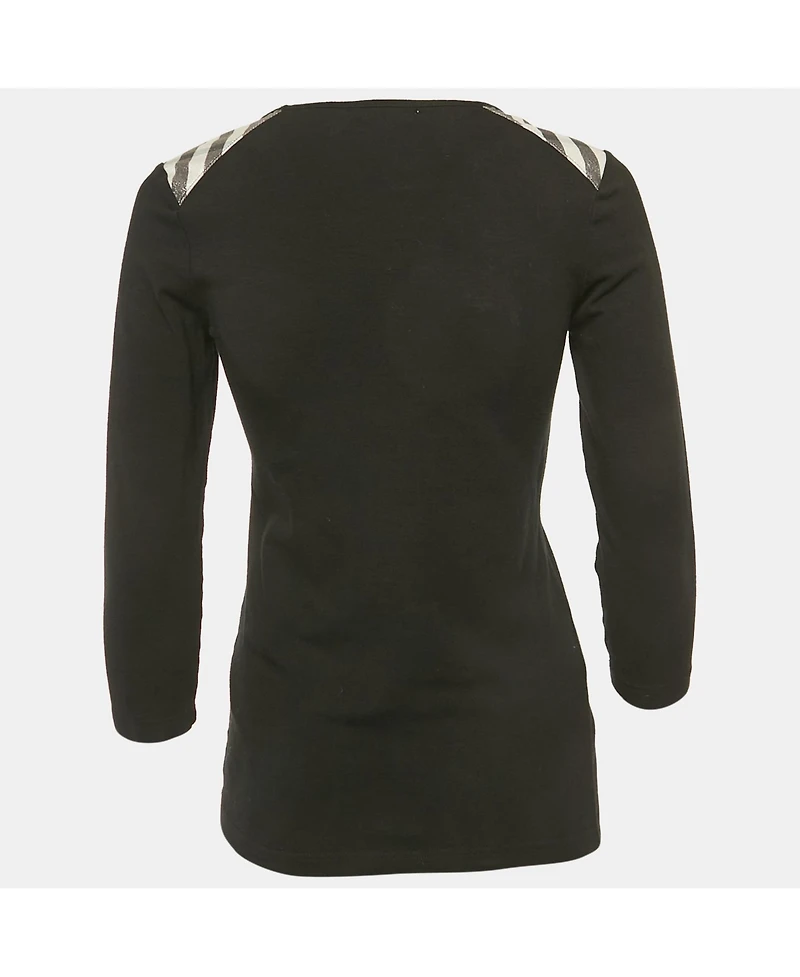 Pre-Owned Burberry Women's Black Checks Trim Jersey Long Sleeve T-Shirt