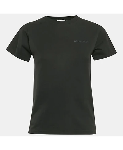Pre-Owned Balenciaga Women's Black Logo Embroidered Cotton Knit T-Shirt