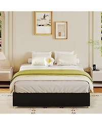 gaomon Platform Bed Frame with Upholstered Headboard and Wooden Slats Support