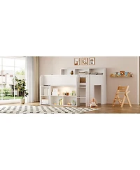 Streamdale Furniture Wood Full Loft bed with Multiple Storage Shelves, Desk and Led