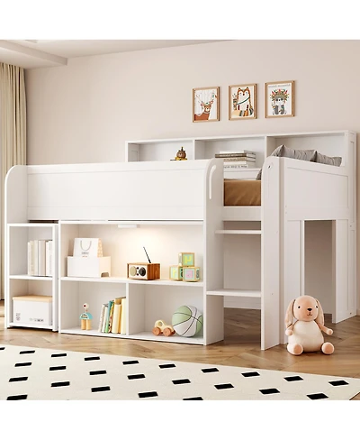 Streamdale Furniture Wood Full Loft bed with Multiple Storage Shelves, Desk and Led