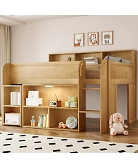 Streamdale Furniture Wood Full Loft bed with Multiple Storage Shelves, Desk and Led