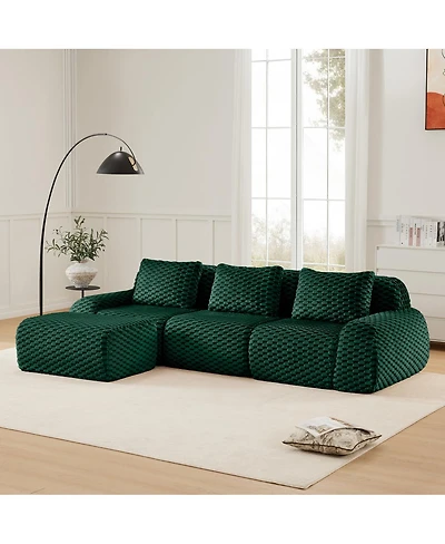 Streamdale Furniture Modern L-Shaped Modular Sectional Sofa, Flannelette, Oversized 3-Seater, Movable Ottoman