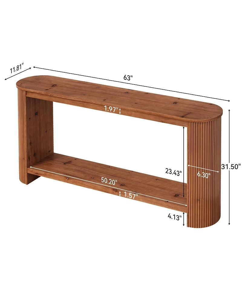 Tribesigns 63" Solid Wood Console Table, Farmhouse 2-Tier Narrow Long Sofa Entryway Table, Easy Assembly