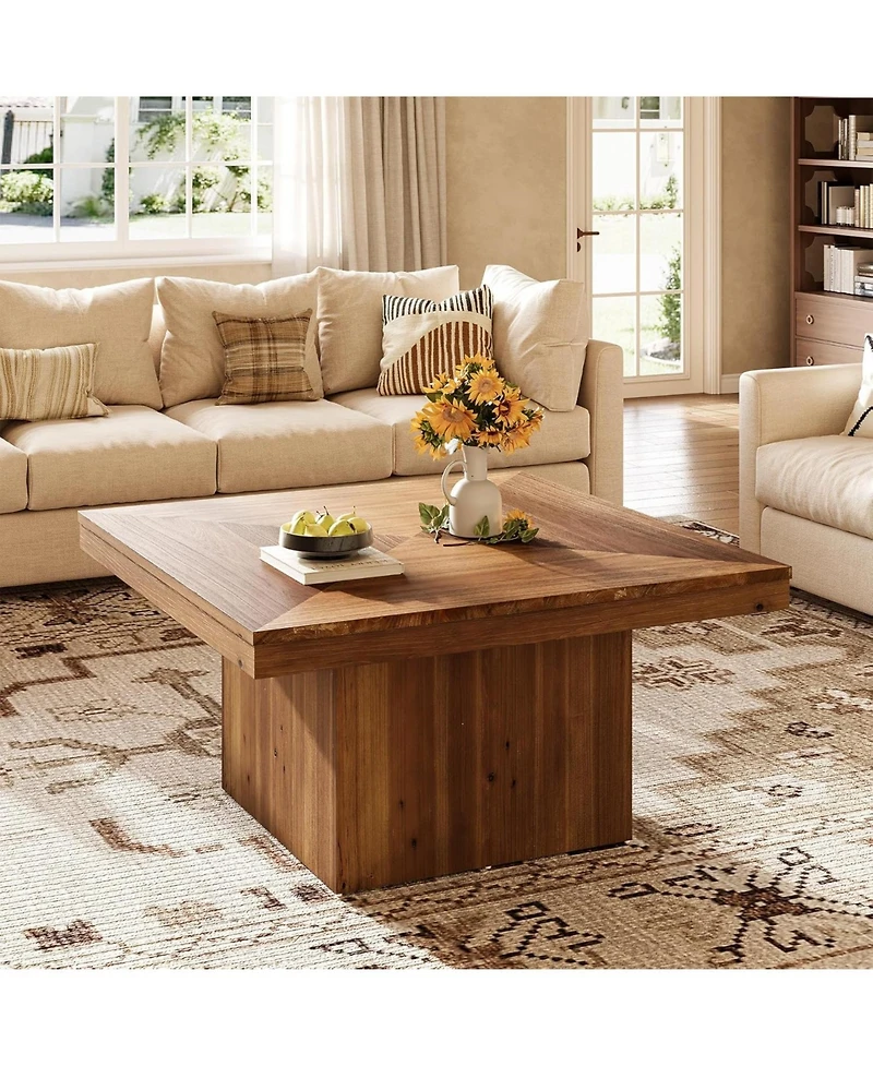 Tribesigns Solid Wood Coffee Table for Living Room, 35.43" Mid Century Modern Square Center Cocktail Table, Farmhouse Accent Tea Cocktail