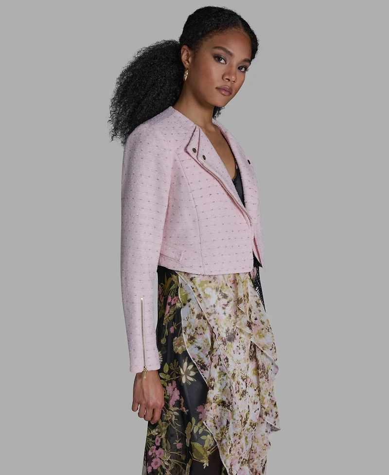 Bcbg Women's Crewneck Textured Cropped Moto Jacket