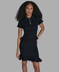 Bcbg Women's Ruffle Hem Short-Sleeve Polo Sweater