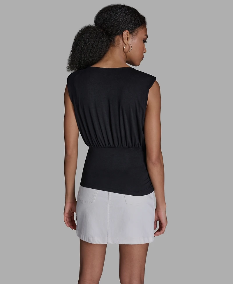 Bcbg Women's Sleeveless Volume Shoulder Draped Pull-On Top