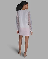 Bcbg Women's Crewneck Long-Sleeve Lace Top