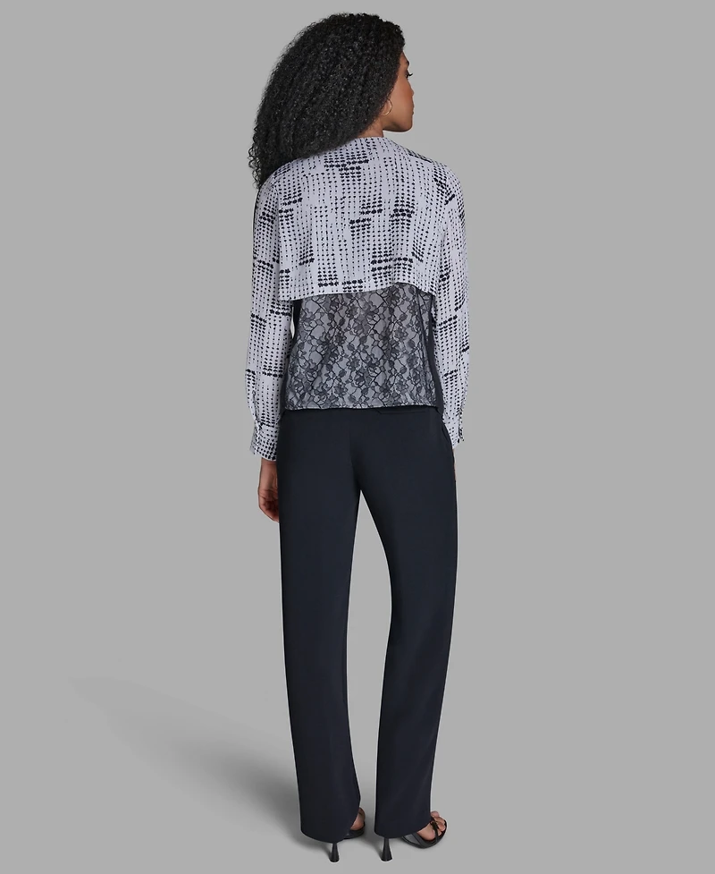 Bcbg Women's Printed Lace Crewneck Long-Sleeve Top