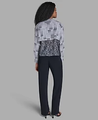 Bcbg Women's Printed Lace Crewneck Long-Sleeve Top