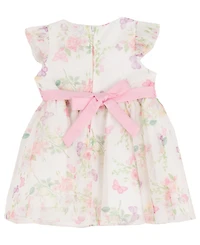 Rare Editions Baby Girls' Botanical Floral Mesh Round Neck Dress and Panty, 2-Piece Set