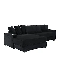 Streamdale Furniture corduroy sofa with cup holder, storage, and reversible recliner.