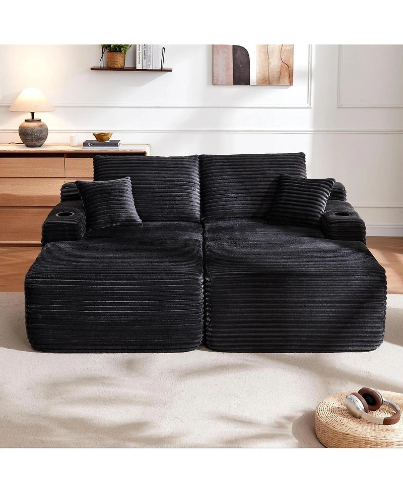 Streamdale Furniture 69" Cloud Sectional Couch, L-Shape Chaise with Deep Seat, Black