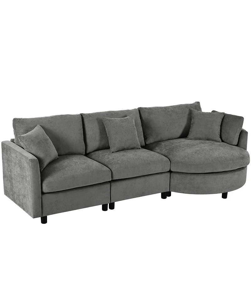 Streamdale Furniture 105" Chenille 3-Piece Sectional Sofa w/ Curved Chaise & 3 Pillows