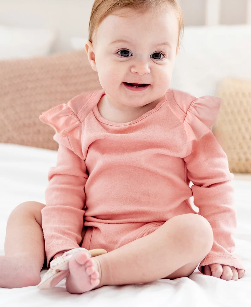 butterblu Baby Girls' Ashley Ruffle Shoulder Long-Sleeve Bodysuits 5-Pack