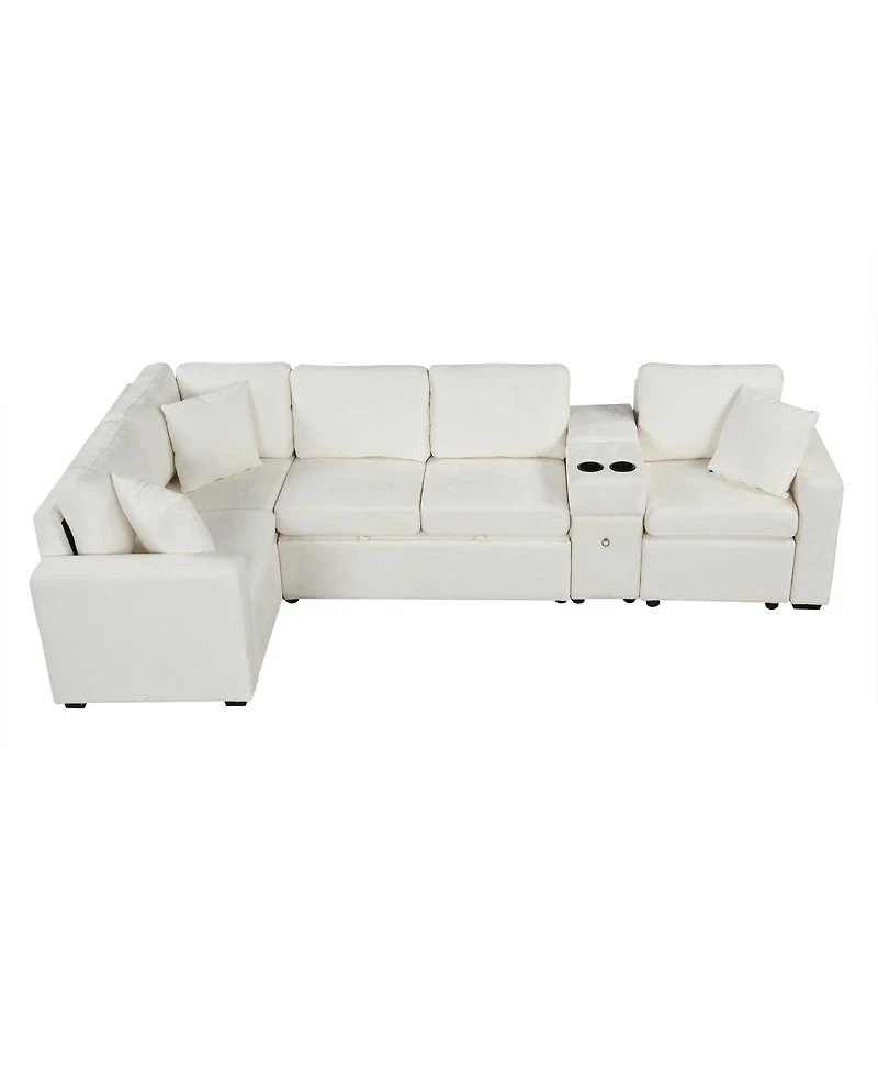 Streamdale Furniture L-shaped Convertible Sofa Bed Modular Sectional with Pull-Out Bed