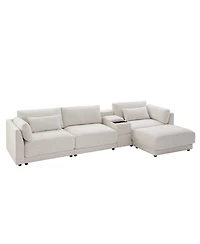 Streamdale Furniture L-Shaped Sectional Sofa with Storage Console, Charger, Ottoman, Wider Cushion