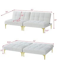 Streamdale Furniture Convertible sofa bed futon with gold metal legs teddy fabric