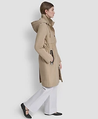 Dkny Womens Pleather Trim Anorak Rain Coat