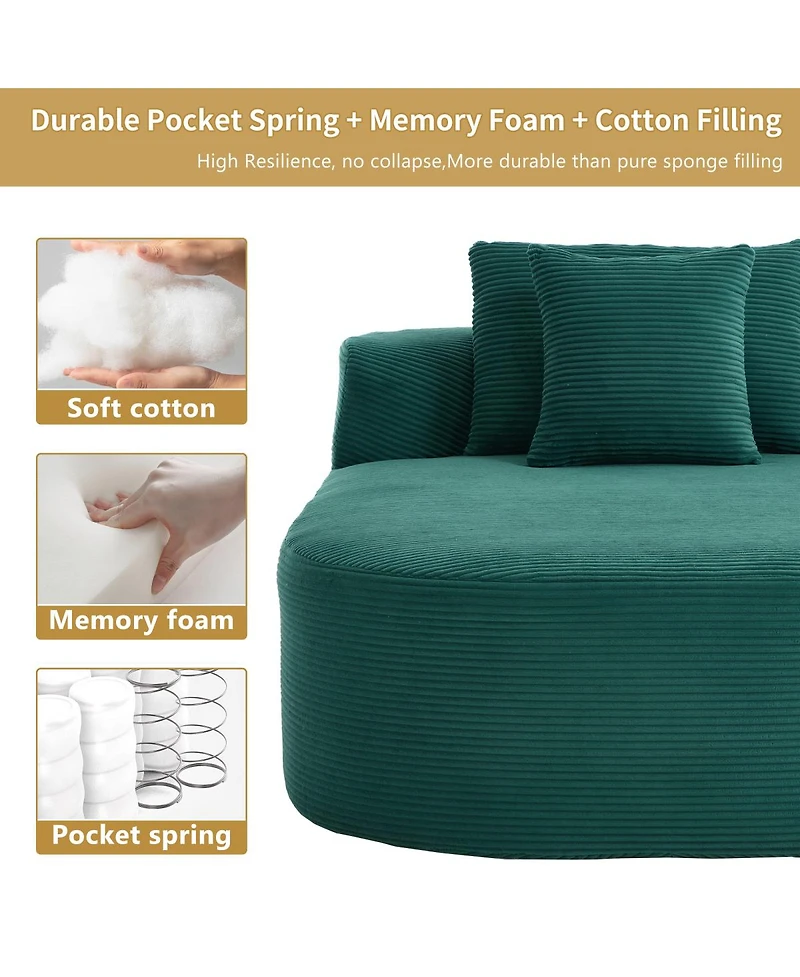 Streamdale Furniture 67.5" Chaise Lounge Indoor Corduroy Oversized Sleeper Sofa