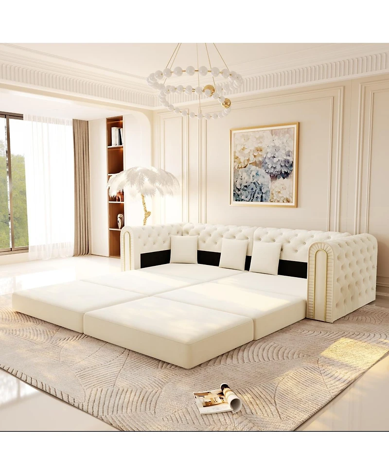 Streamdale Furniture Elegant 3-in-1 Convertible Sleeper Sofa with Gold Trim