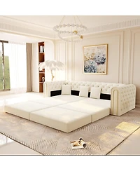 Streamdale Furniture Elegant 3-in-1 Convertible Sleeper Sofa with Gold Trim