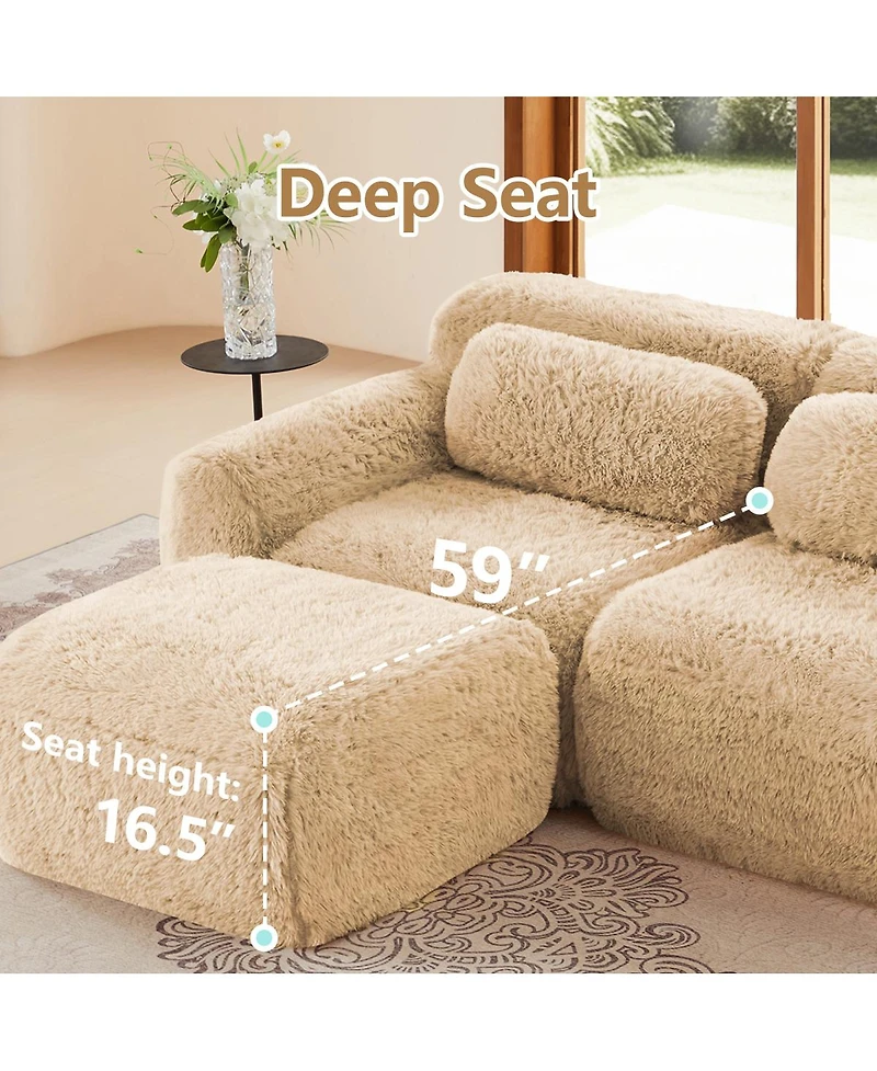 Streamdale Furniture 3-Seater Plush Sofa with Movable Ottoman, No Assembly Required