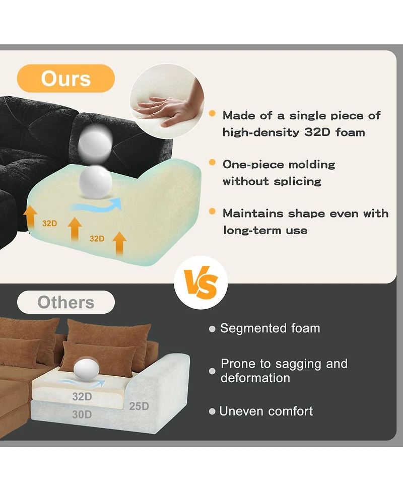 Streamdale Furniture Boneless Tufted Velvet Modular Sectional Sofa Couch - Black