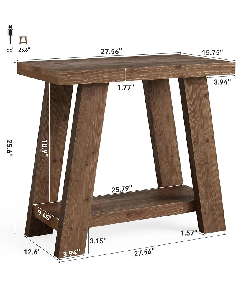 Tribesigns Solid Wood End Table, Small Side Table with 2-Tier Storage Shelf for Living Room, Rectangular Side Table