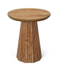 Tribesigns Solid Wood End Table, 19" Small Round Pedestal Side Table with Fluted Base, Farmhouse Bedside Table for Living Room, Small Space