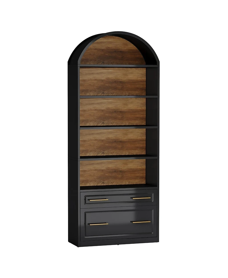 Tribesigns 76.8" Tall Arched Bookcase Set of 2, 5-Tier Bookshelf with File Cabinet Drawer, Modern Freestanding Wooden Bookshelves, Storage Shelve