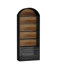Tribesigns 76.8" Tall Arched Bookcase Set of 2, 5-Tier Bookshelf with File Cabinet Drawer, Modern Freestanding Wooden Bookshelves, Storage Shelve
