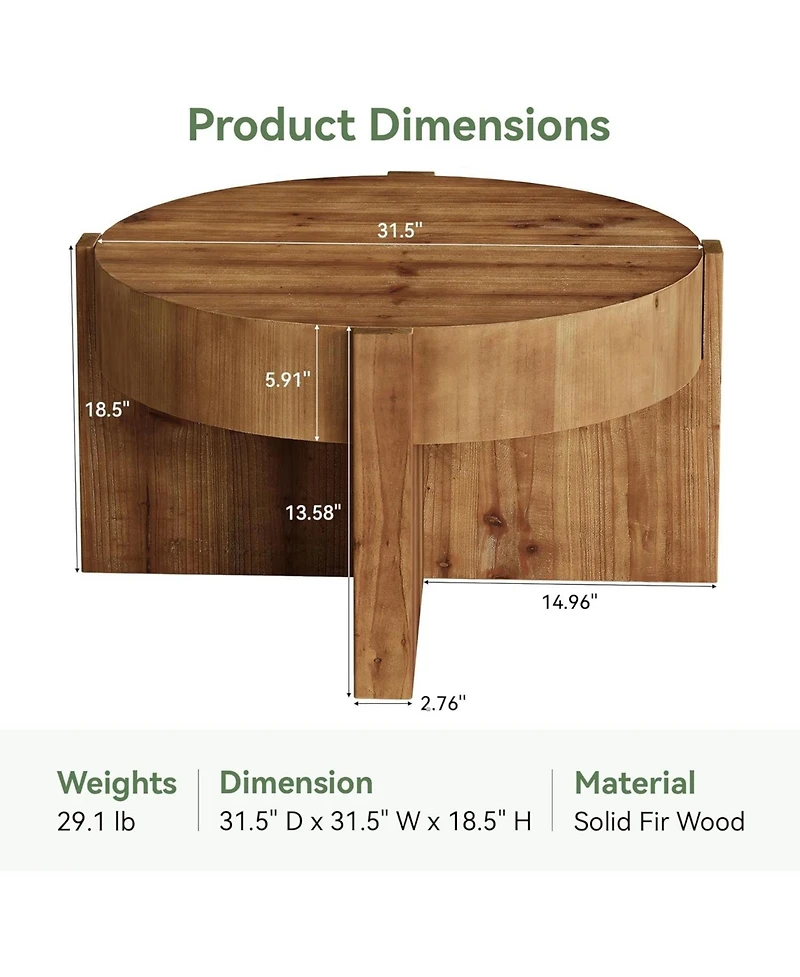 Tribesigns Round Solid Wood Coffee Table, 31.5" Farmhouse Center Table with Thick Tabletop and X-Shaped Legs for Living Room, Easy Assembly