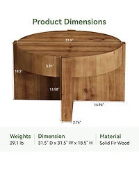 Tribesigns Round Solid Wood Coffee Table, 31.5" Farmhouse Center Table with Thick Tabletop and X-Shaped Legs for Living Room, Easy Assembly
