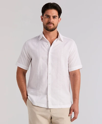 Cubavera Men's Short Sleeve Panel Button-Front Linen Camp Shirt
