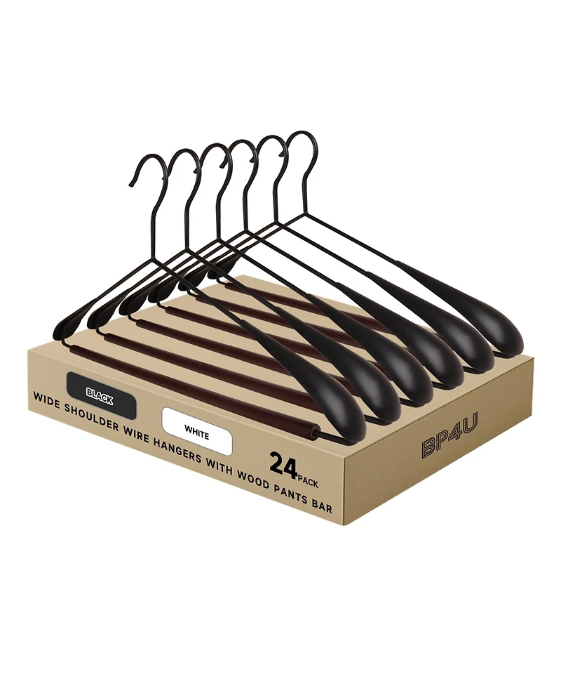 BP4U Asus 24-Pack Heavy Duty Metal Wide Shoulder Suit Hangers with Pants Bar