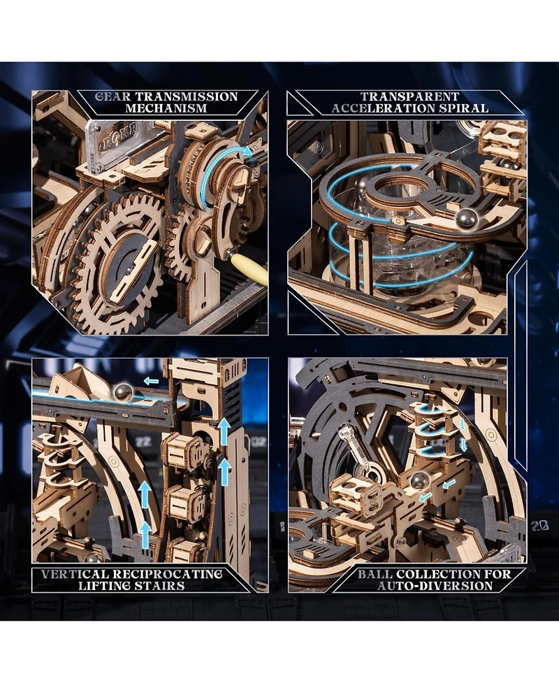 Robotime 3D Puzzles for Adults, Model Kits Marble Spaceport, Marble Run Brain Teaser Wooden Puzzles Building Toy, Desk Decor Creative Birthday Gifts