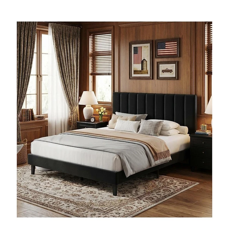 gaomon Velvet Upholstered Platform Bed Frame with Adjustable Tufted Headboard