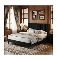 gaomon Velvet Upholstered Platform Bed Frame with Adjustable Tufted Headboard