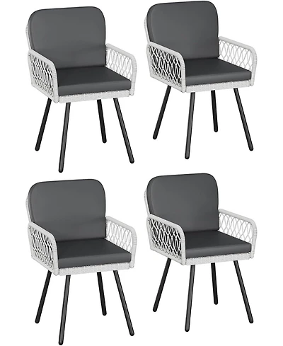 gaomon Patio Dining Chairs Set of 4 with Black Metal Frame & White Hand-Woven Rattan, Porch Armchairs with Cushion for Indoor, Garden, Balcony, Deck